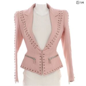 Balmain Women's Laced Single Breasted Two Pocket Jacket Lambskin